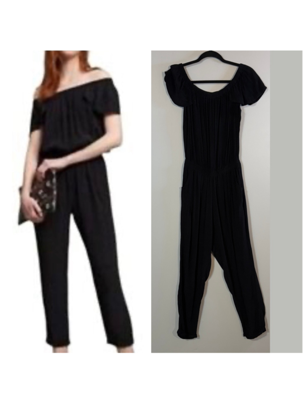 Anthropologie Beachgold Off-Shoulder Jumpsuit Women's Small Black Cropped